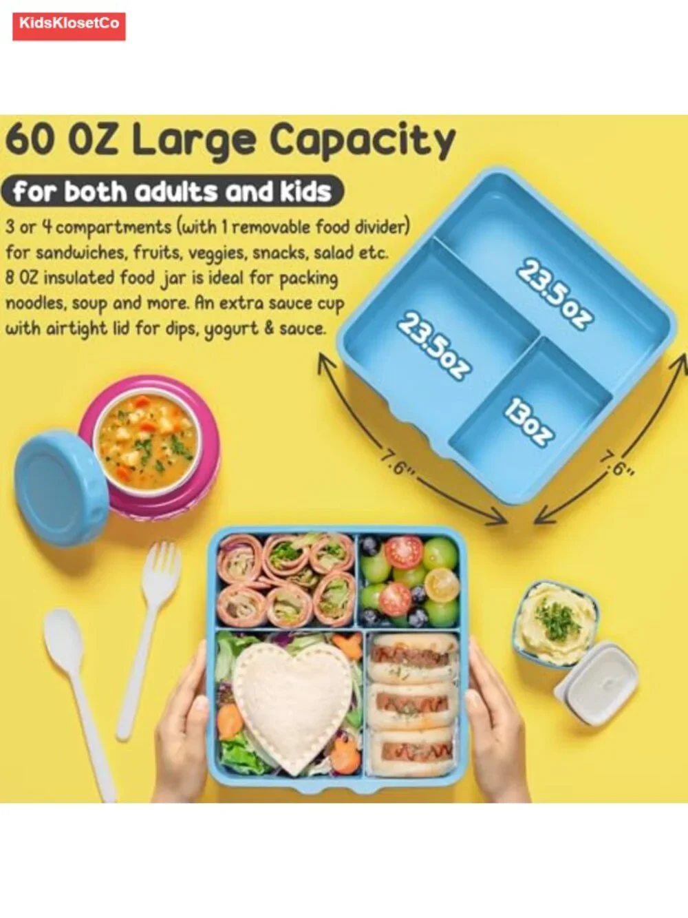Kids Bento Lunch Box Leakproof with Thermo & Utensils